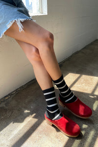 Extended Striped Boyfriend Socks In Black