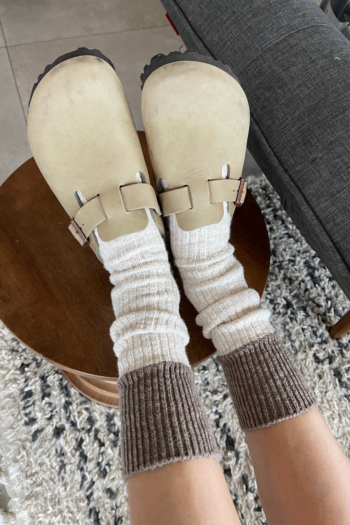 Colour Block Cottage Socks In Oatmeal & Flax