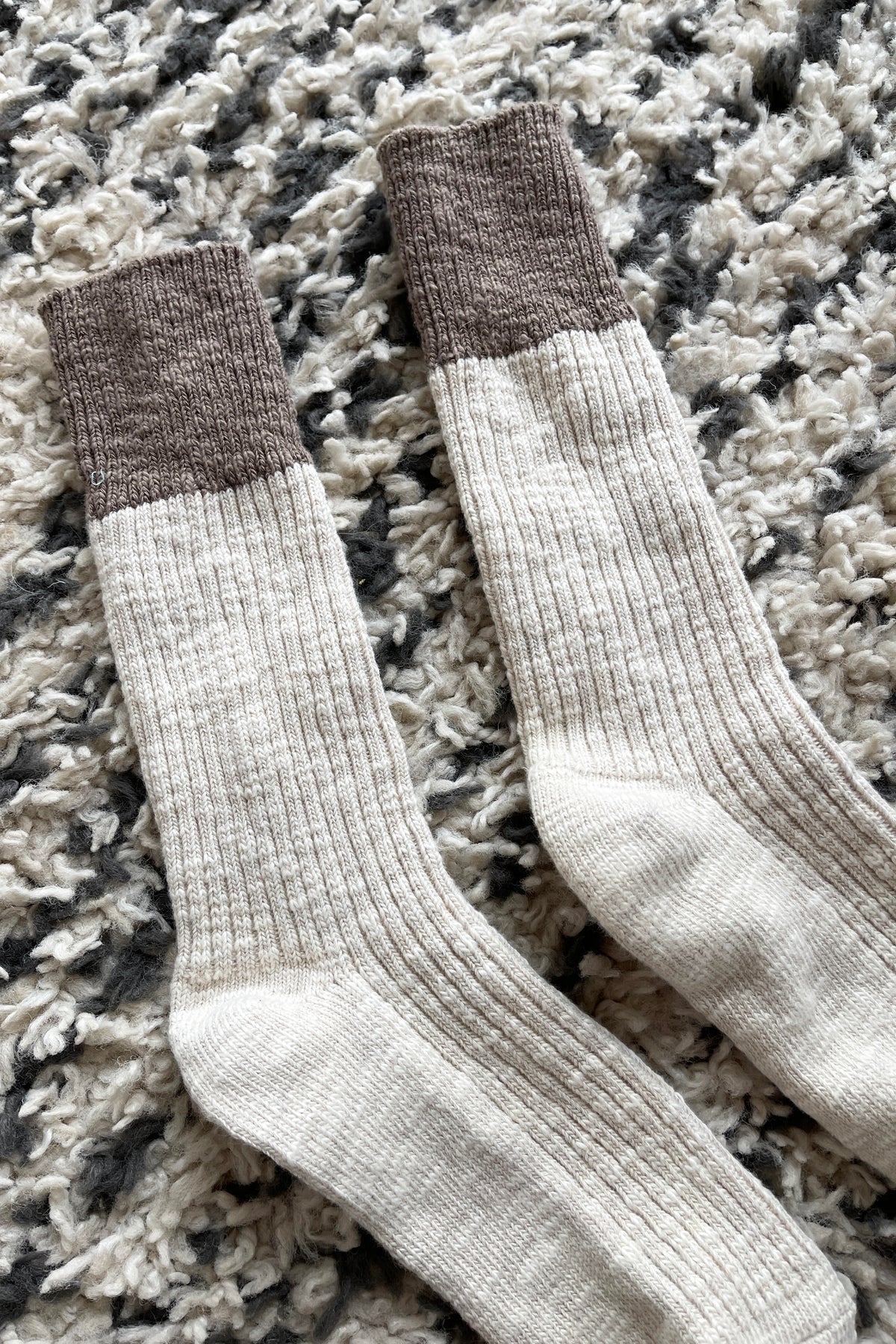 Colour Block Cottage Socks In Oatmeal & Flax