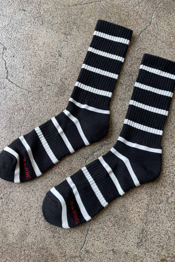 Extended Striped Boyfriend Socks In Black