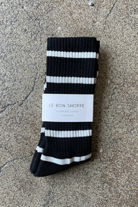 Extended Striped Boyfriend Socks In Black