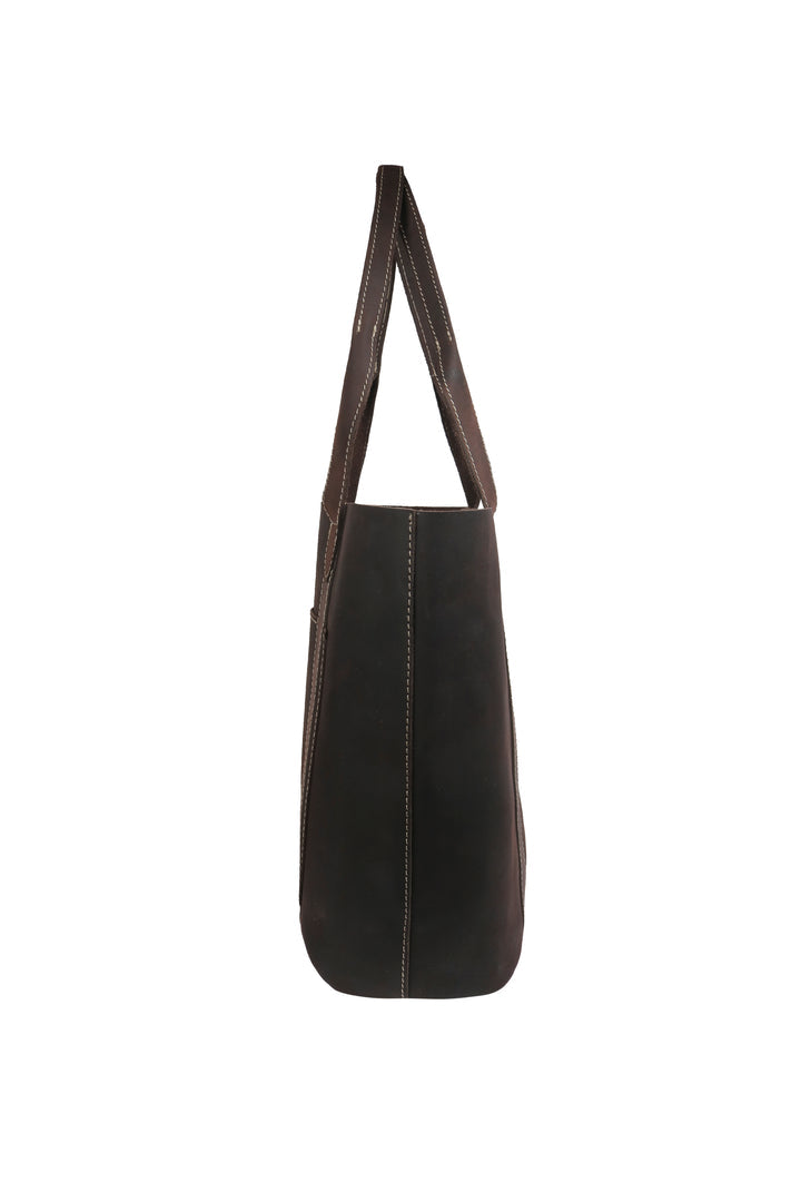 Oil Threaded Pocket Tote In Rugged Brown