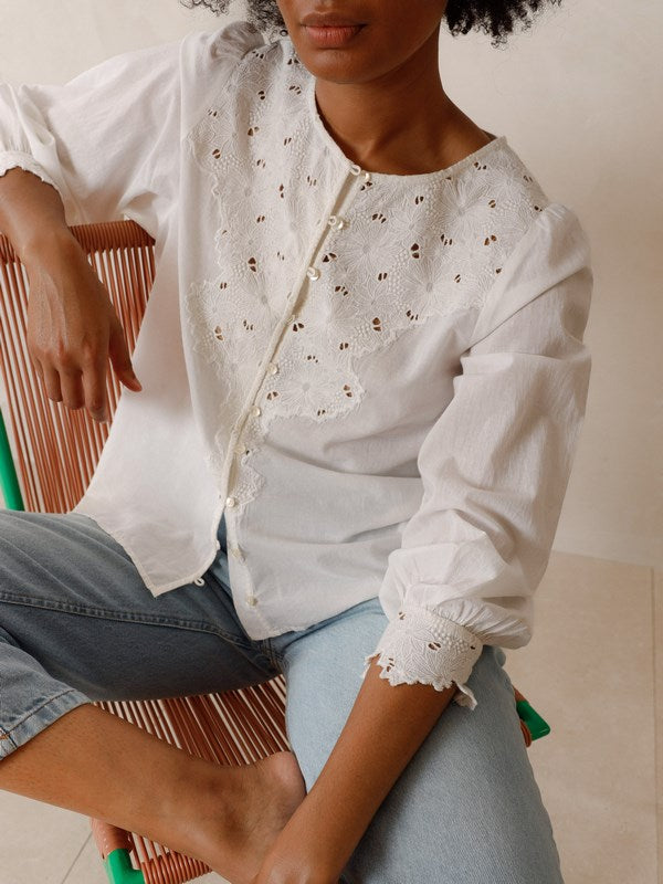 Embroidered White Button Up