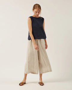 Manon Linen Sleeveless Top In Navy