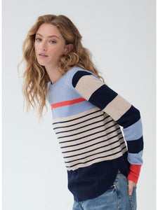 Striped Shirttail Crew Neck In Navy Combo