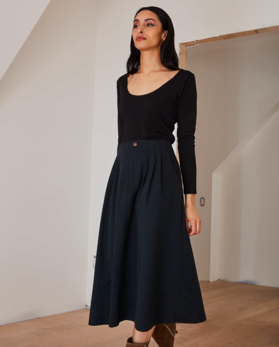 Agatha Skirt in Black Sanded Twill