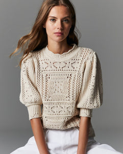 Puff Sleeve Tile Stitch Mock