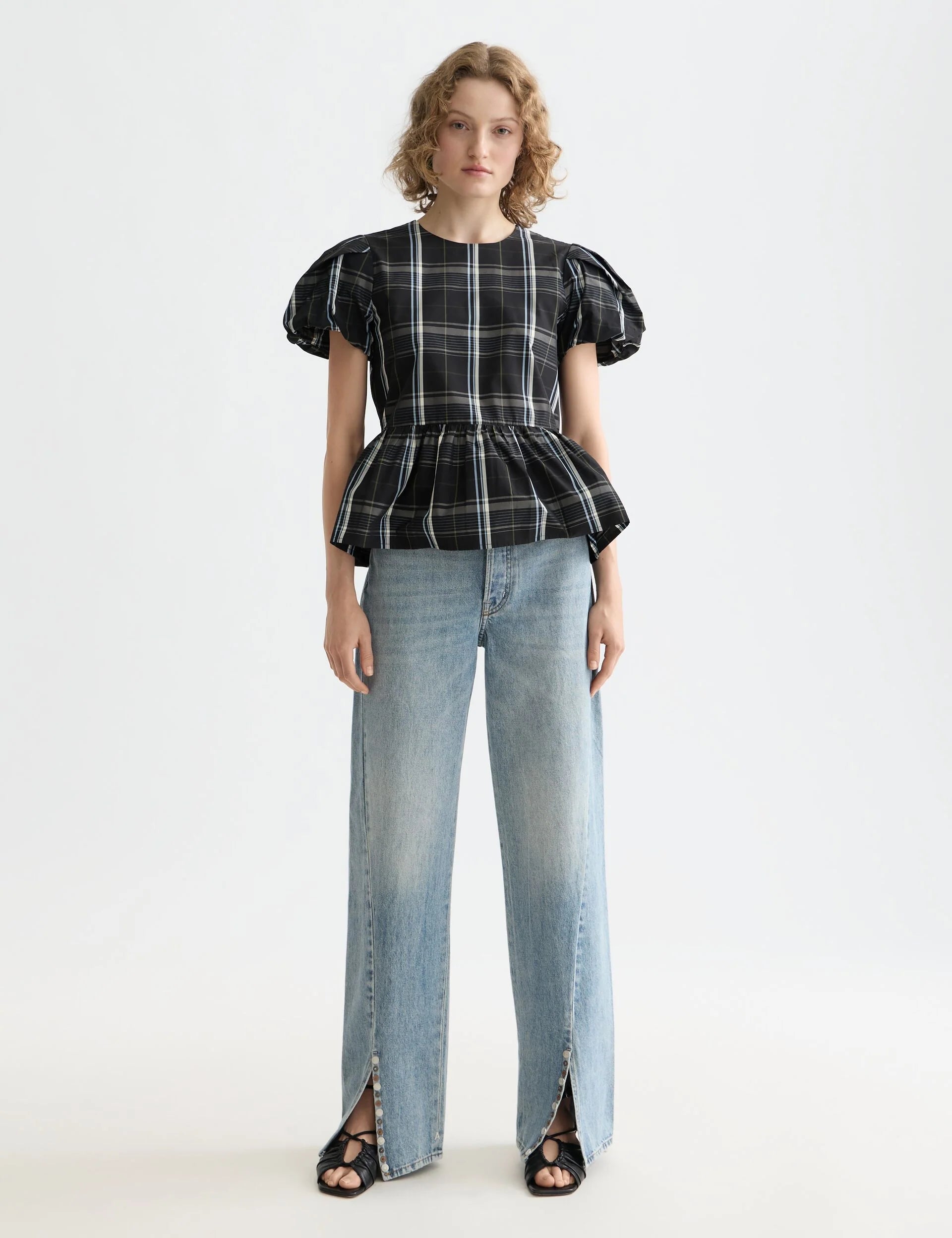 Taffeta Cap Sleeve Top w Peplum