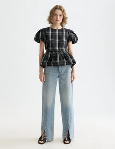 Taffeta Cap Sleeve Top w Peplum