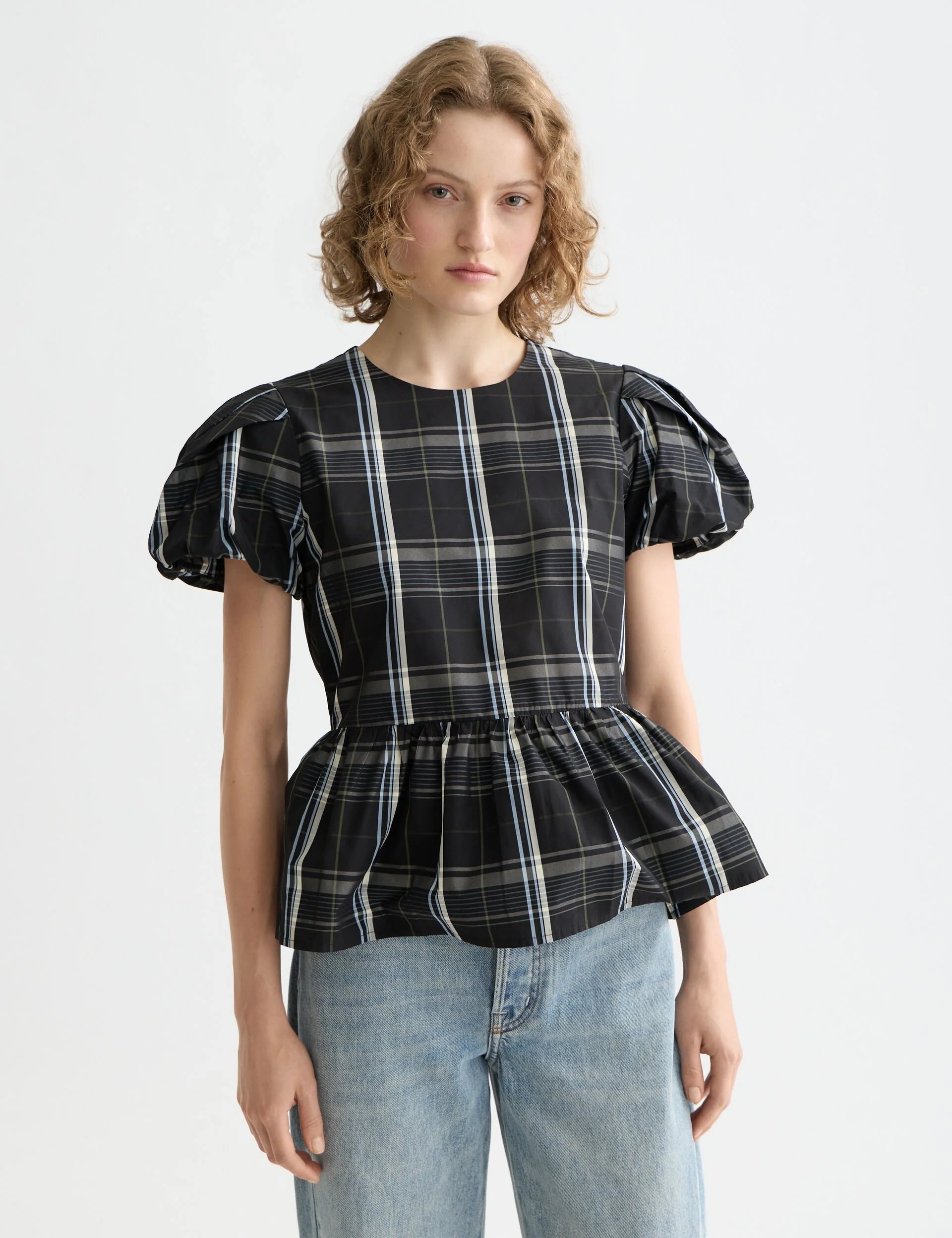 Taffeta Cap Sleeve Top w Peplum