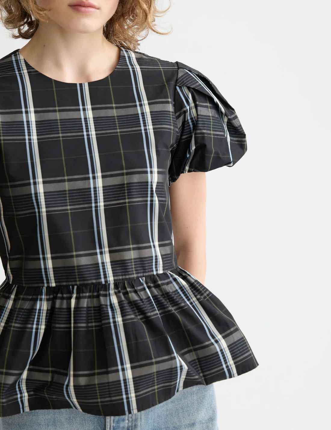 Taffeta Cap Sleeve Top w Peplum