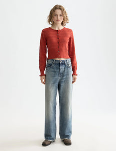 Pointelle Knit Cardigan In Red