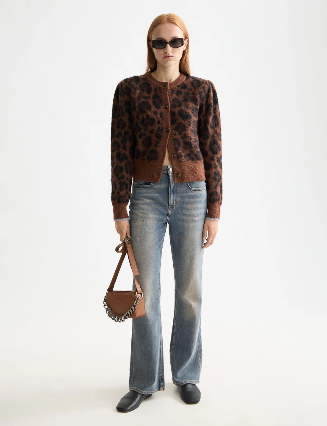 Fuzzy Jacquard Leopard Cardigan