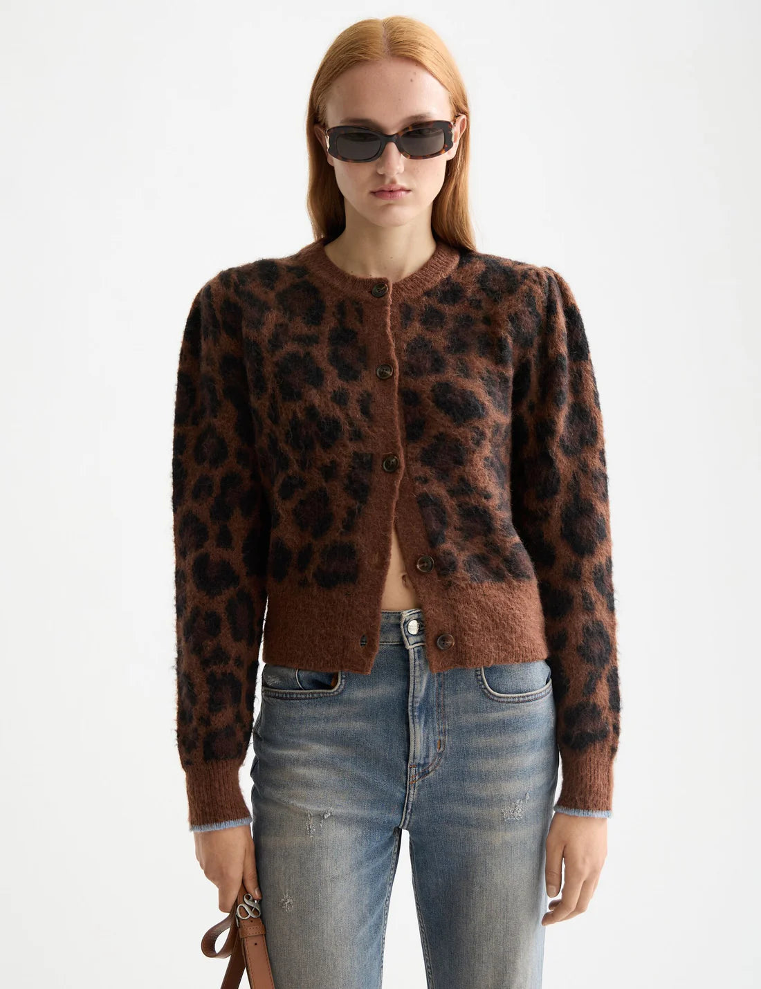 Fuzzy Jacquard Leopard Cardigan