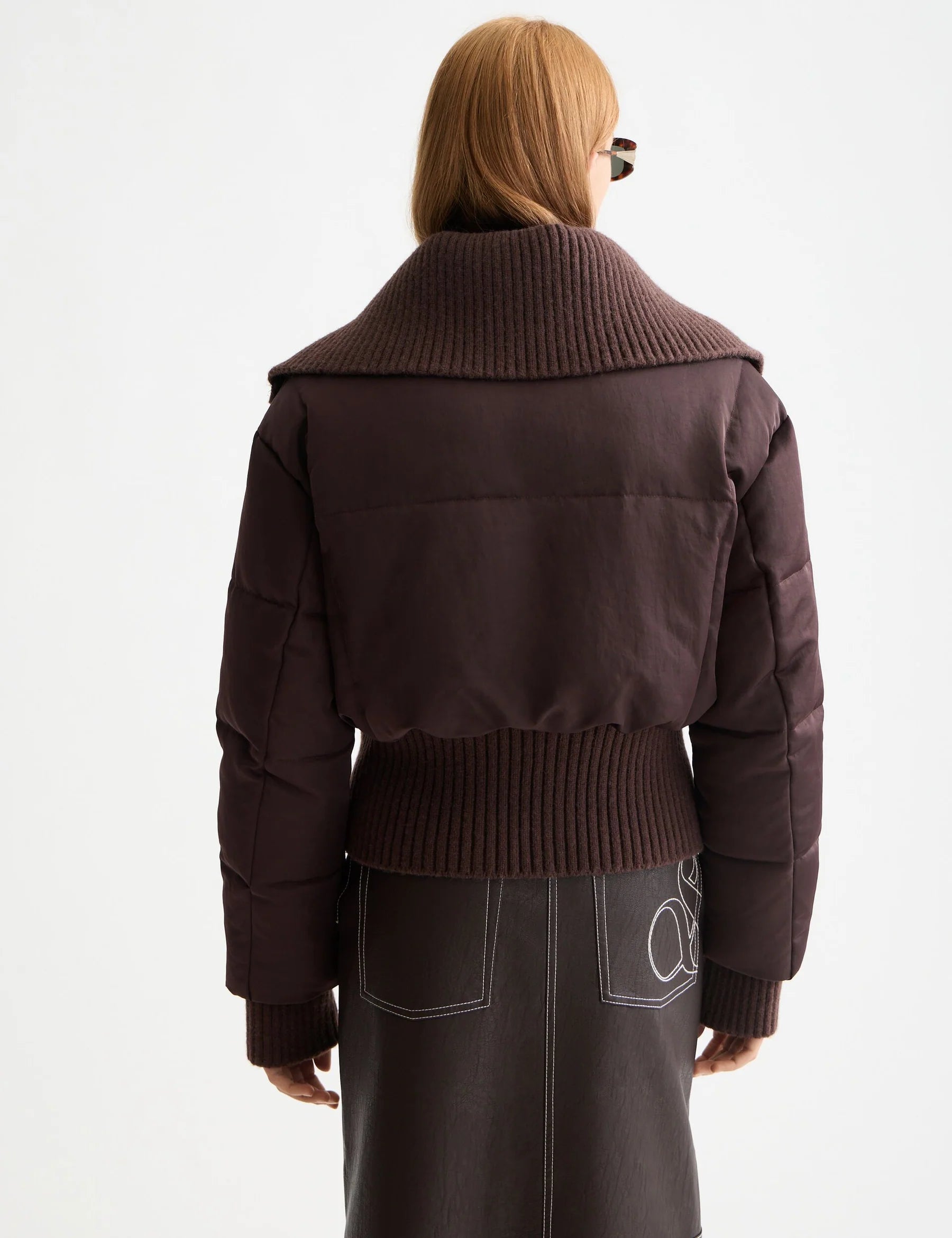 Aviator Collar Puffer Jacket In Chocolate Plum