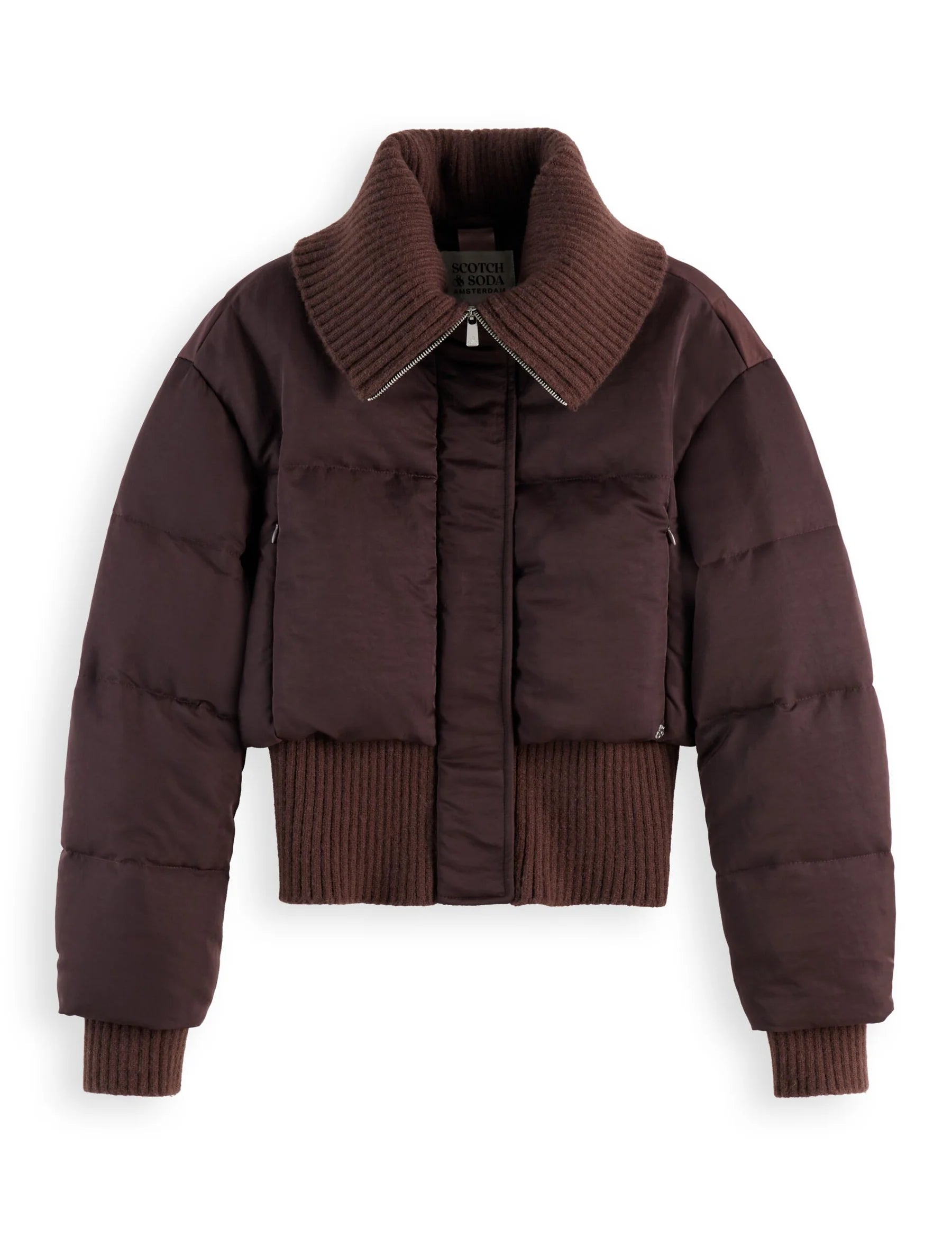 Aviator Collar Puffer Jacket In Chocolate Plum