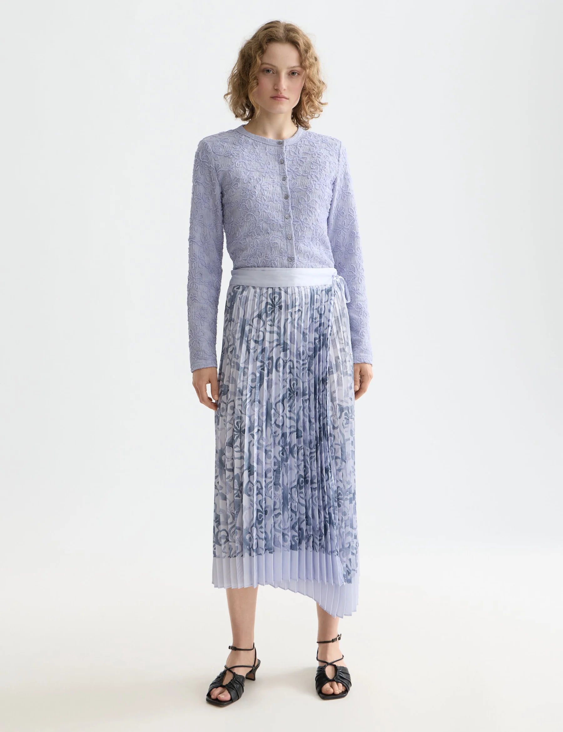 Assymetrical Pleated Wrap Skirt in Dancer Lavender