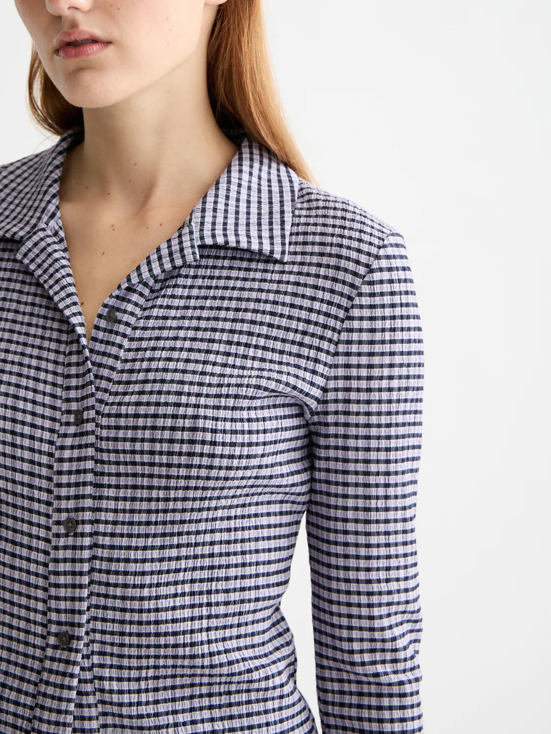 Structured Gingham Button In Sky Captain