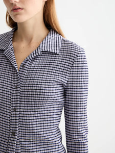 Structured Gingham Button In Sky Captain