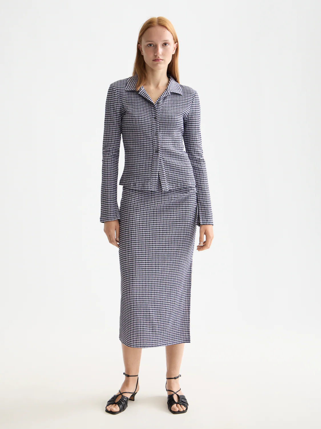 Structured Gingham Button In Sky Captain