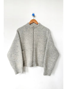 Alpaca Front Zip Sweater In Light Grey