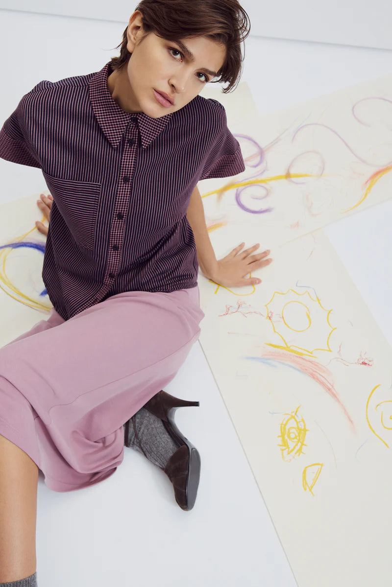 Apoline Shirt In Navy & Burgundy