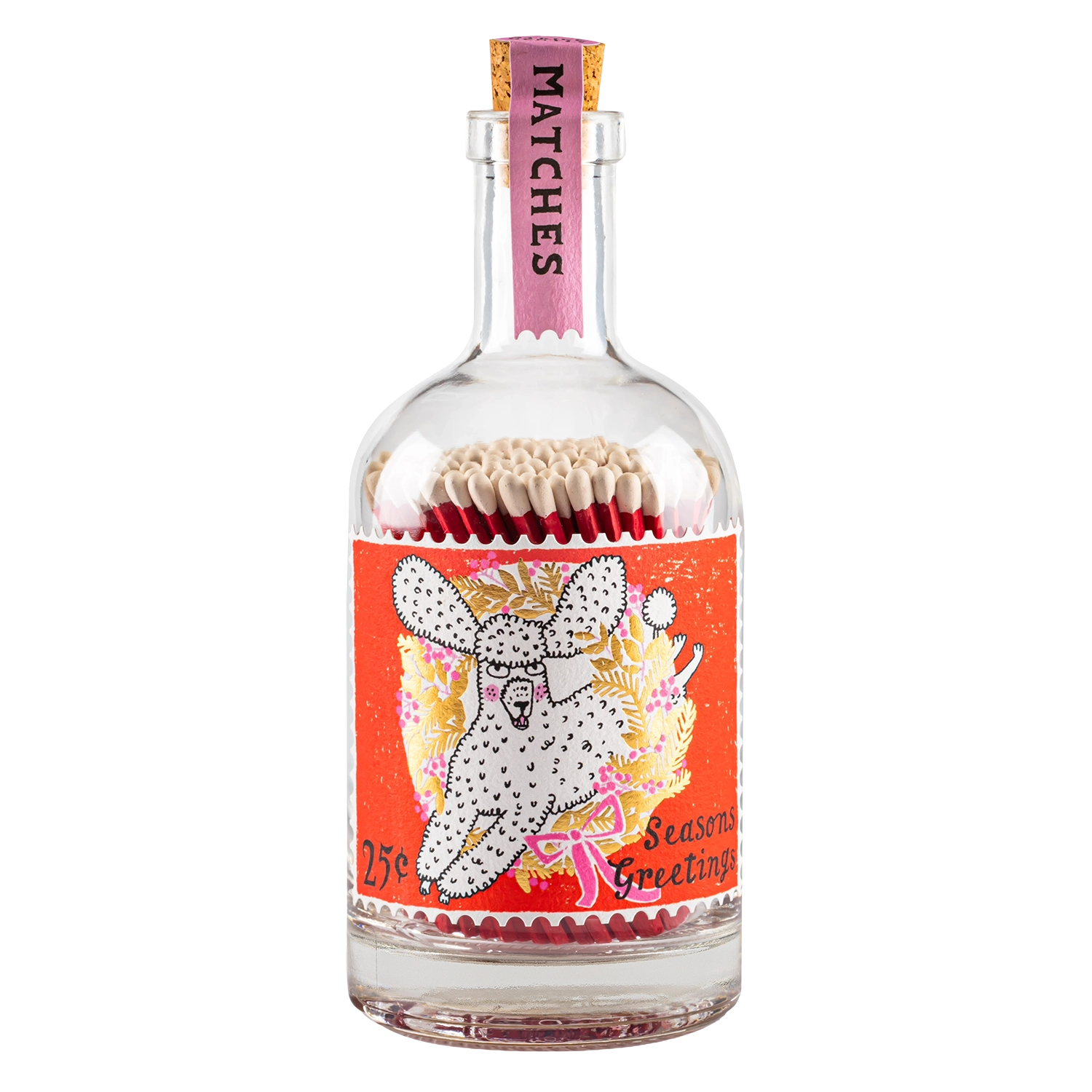 Festive Poodle Glass Bottle Matches