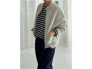 Alpaca Front Zip Sweater In Light Grey