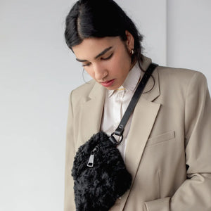 YBH Black Shearling Fanny Pack