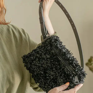YBH Black Shearling Fanny Pack