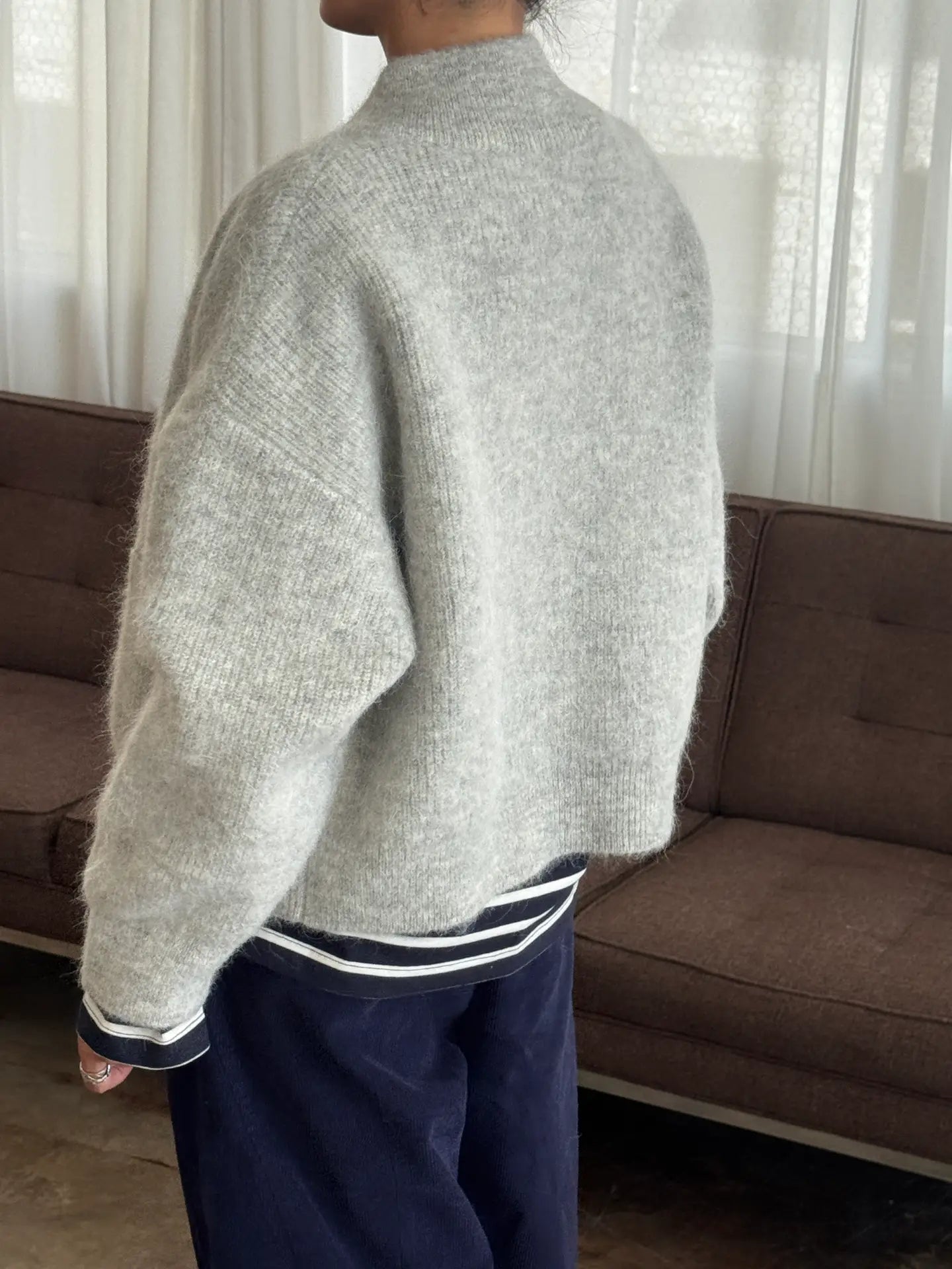 Alpaca Front Zip Sweater In Light Grey