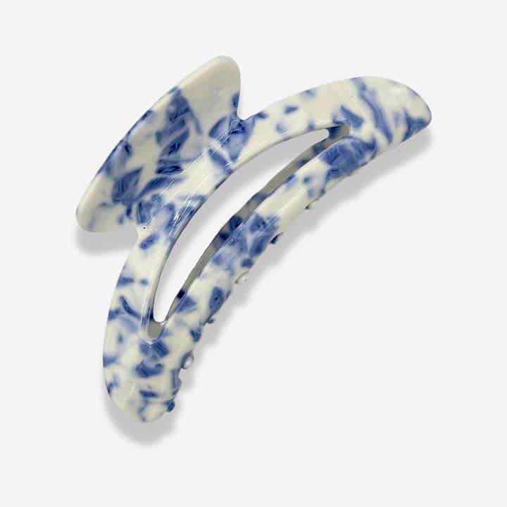 Meadow Large Hair Clip In Porcelain White & Blue Pattern