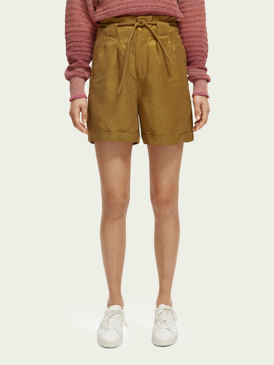 Coconut Shell High-Rise Belted Shorts