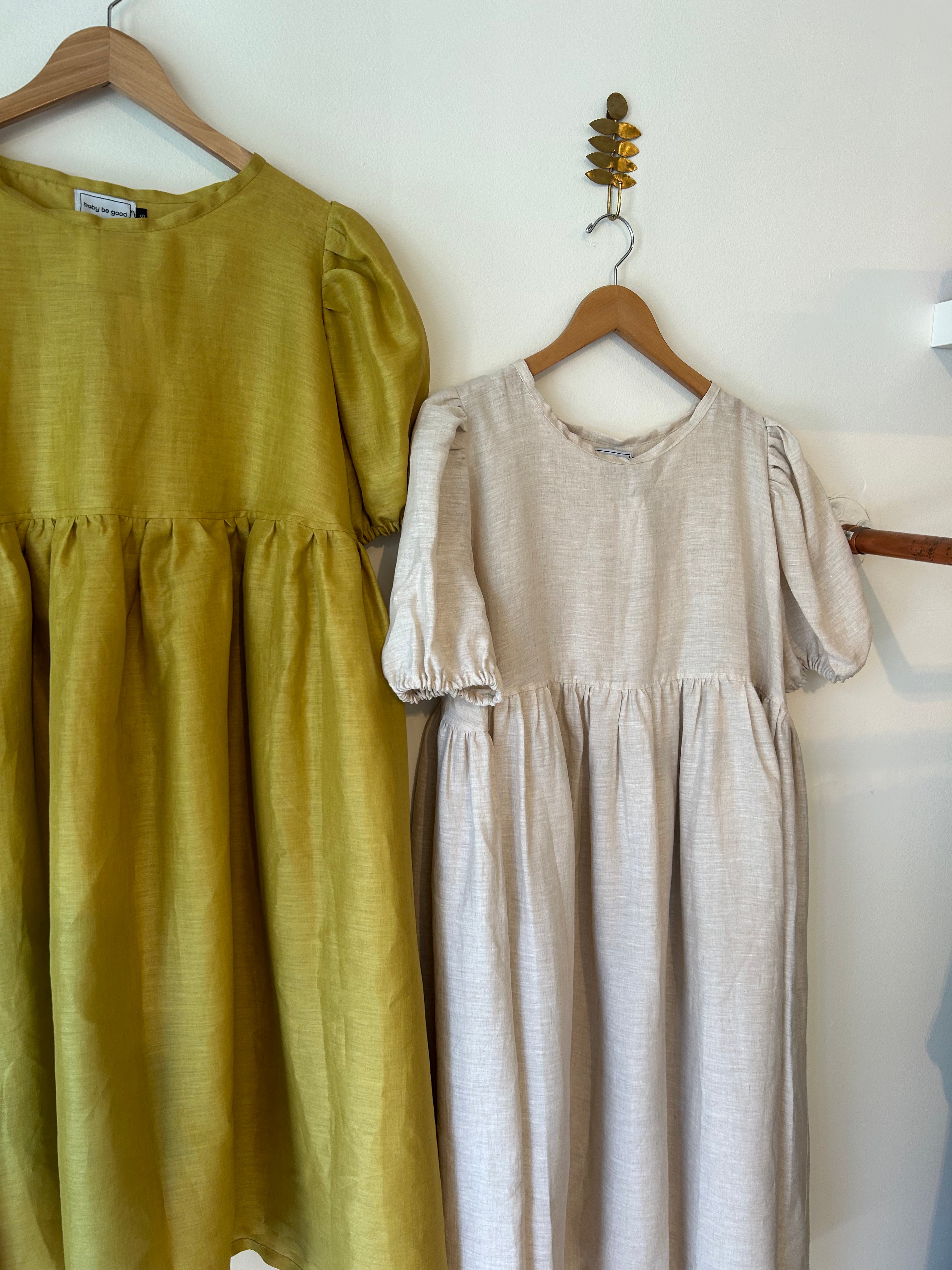 Linen Babydoll Dress in Chartreux
