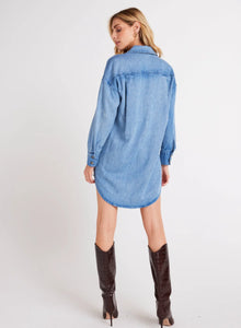 Button Front Shirt Dress In Vintage Blue Horizon