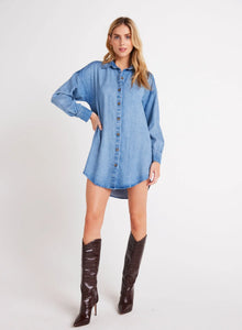 Button Front Shirt Dress In Vintage Blue Horizon