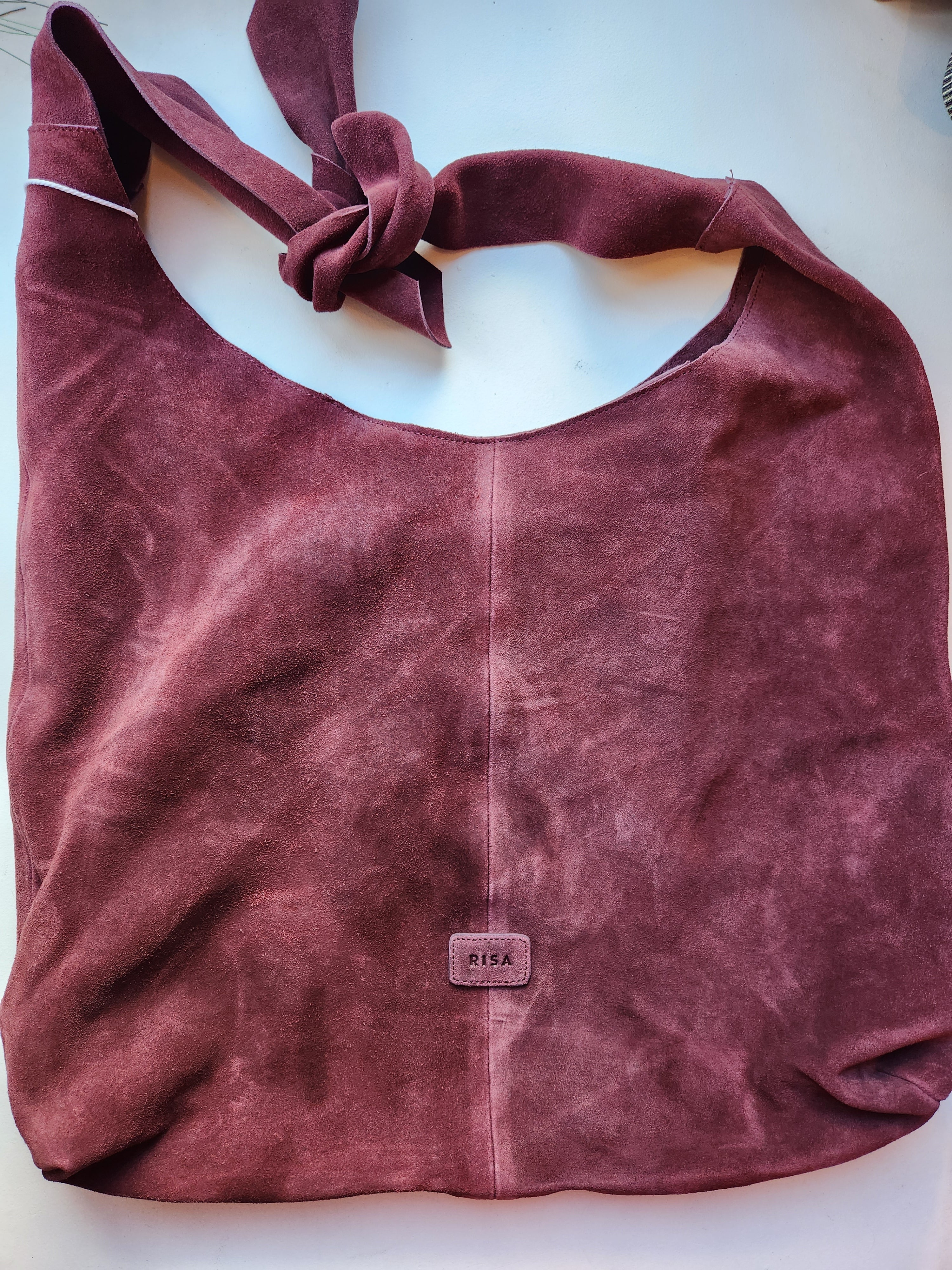 Knot Suede Tote In Maroon