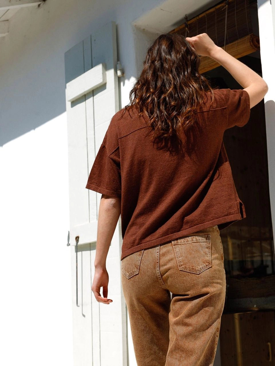 Knitted Polo Shirt In Brown Rust