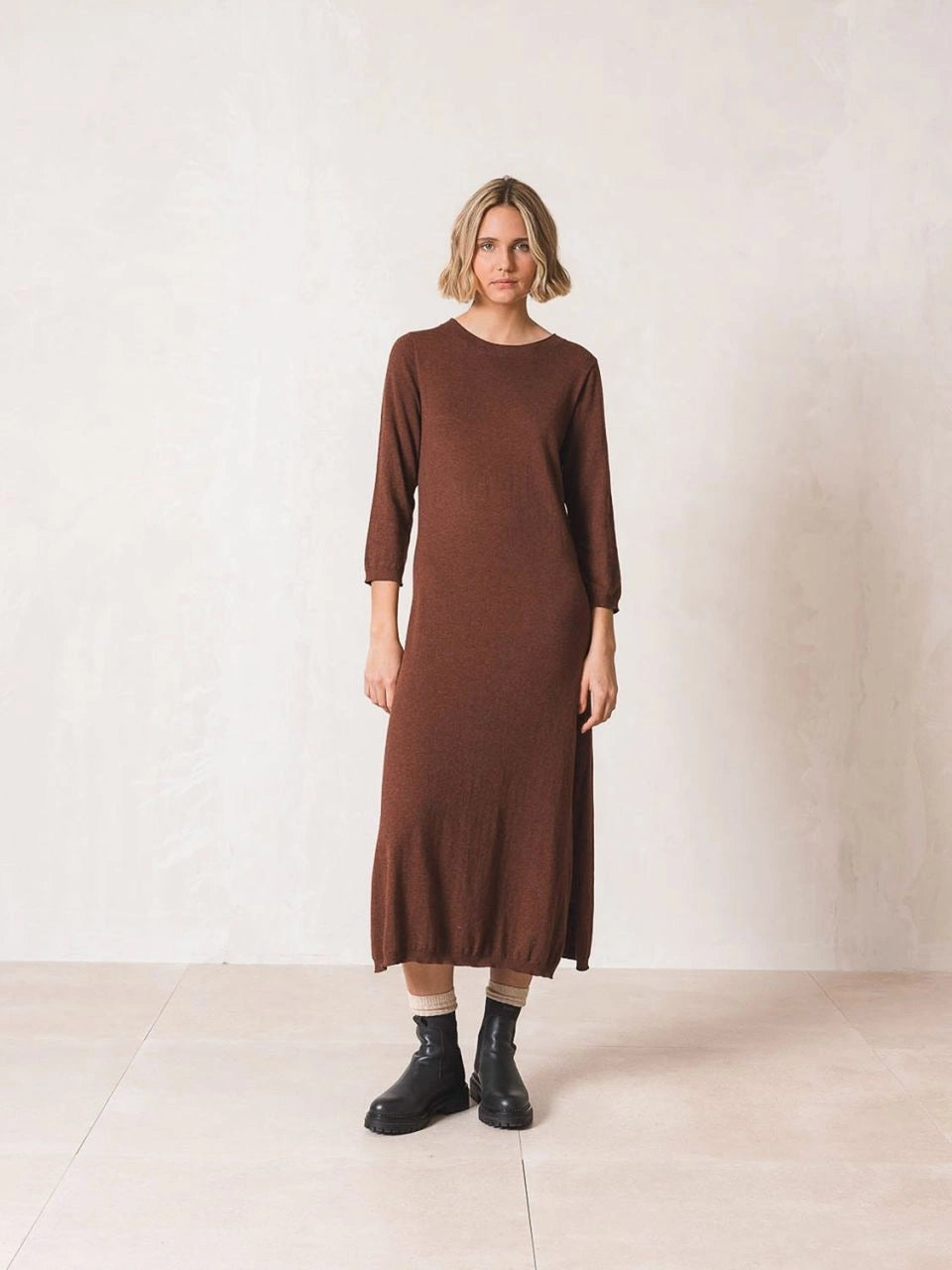 Knitted Maxi Dress In Brown Rust