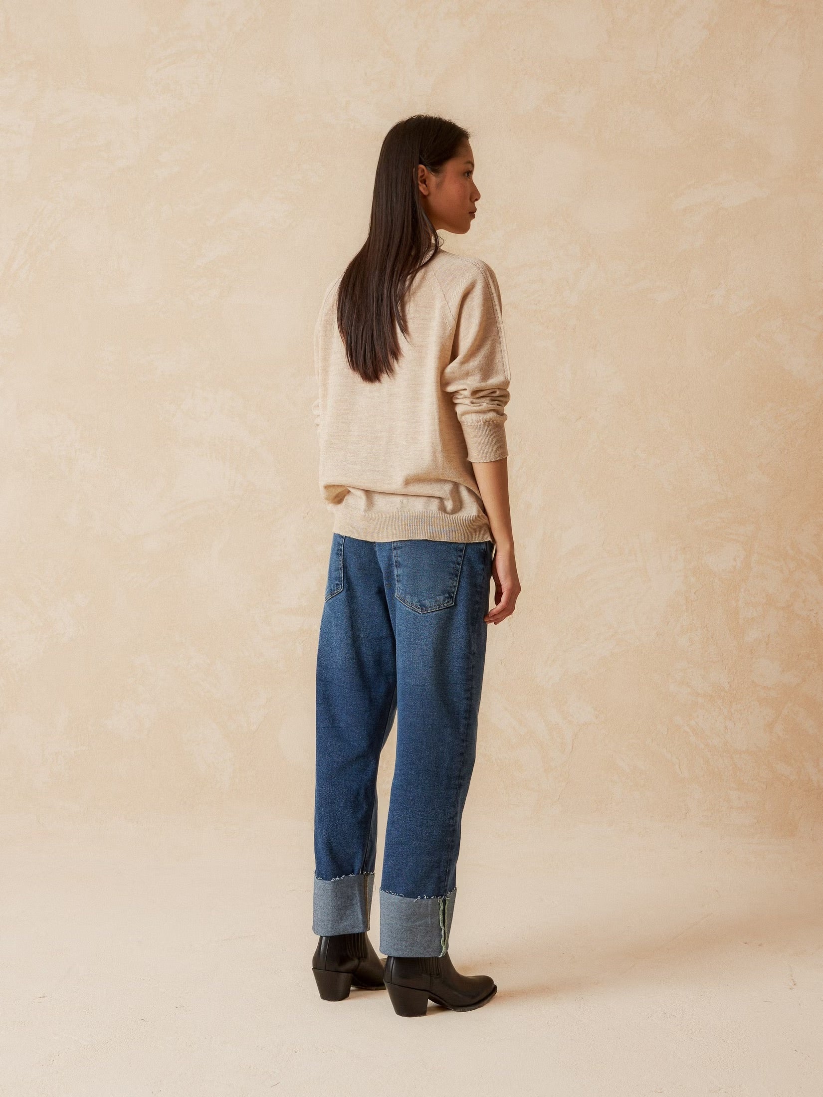 Denim Trousers With Rolled Hem