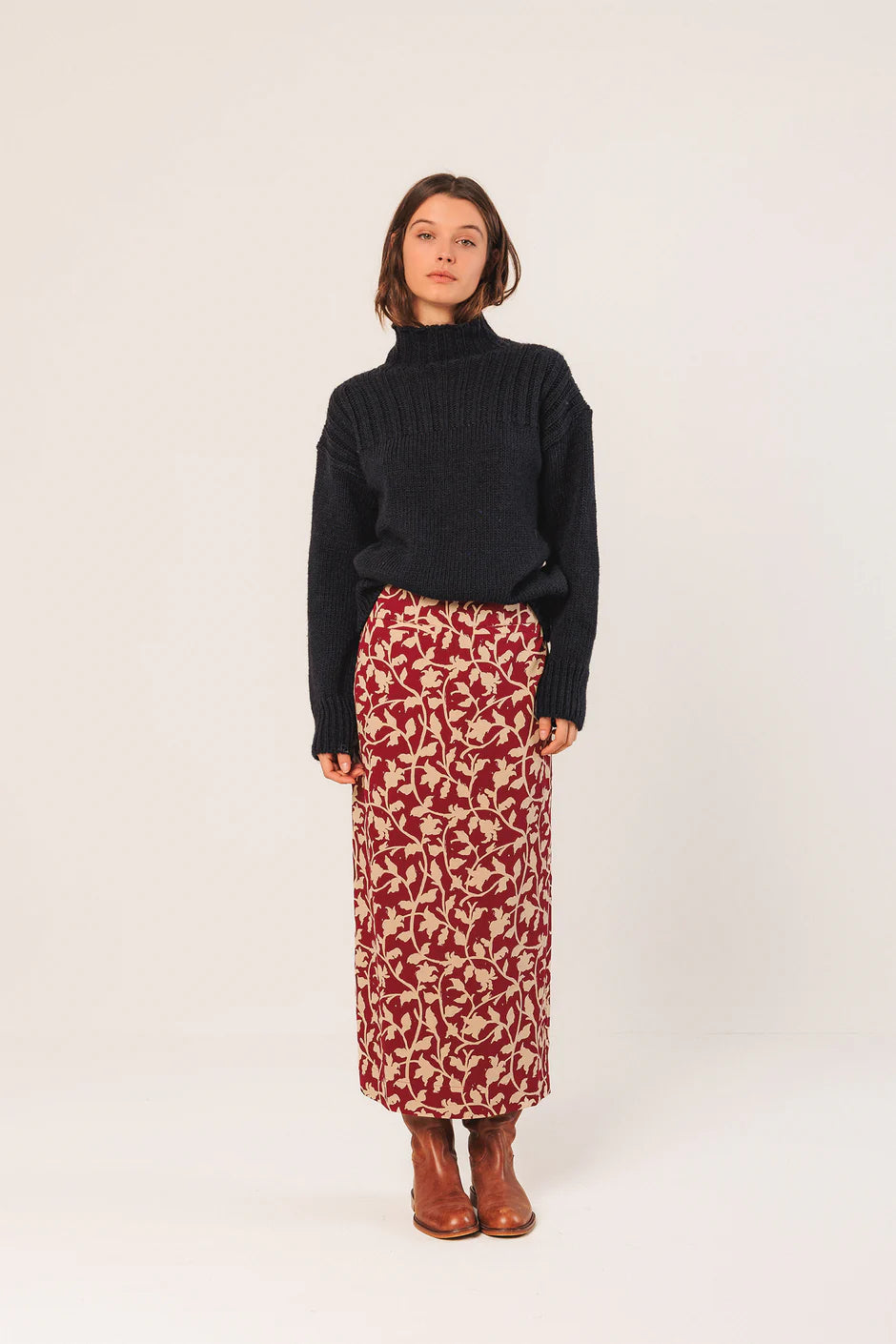 Red Pattern Midi Skirt