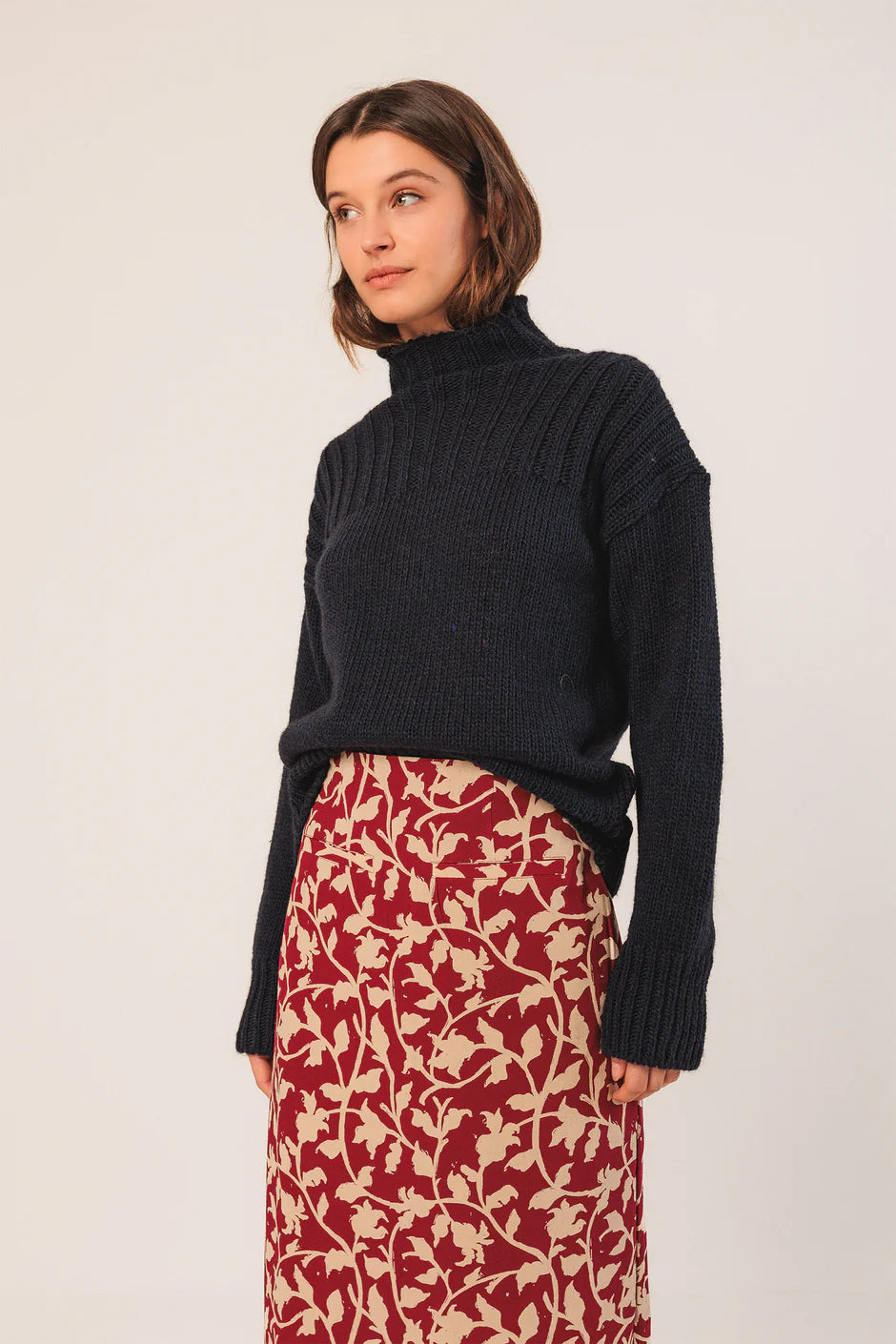 Red Pattern Midi Skirt