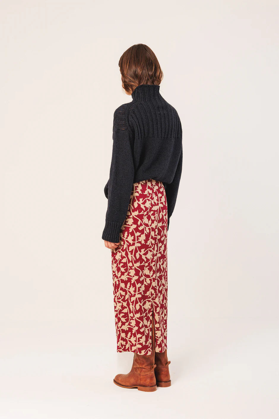 Red Pattern Midi Skirt