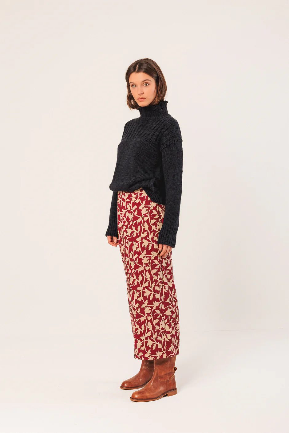 Red Pattern Midi Skirt