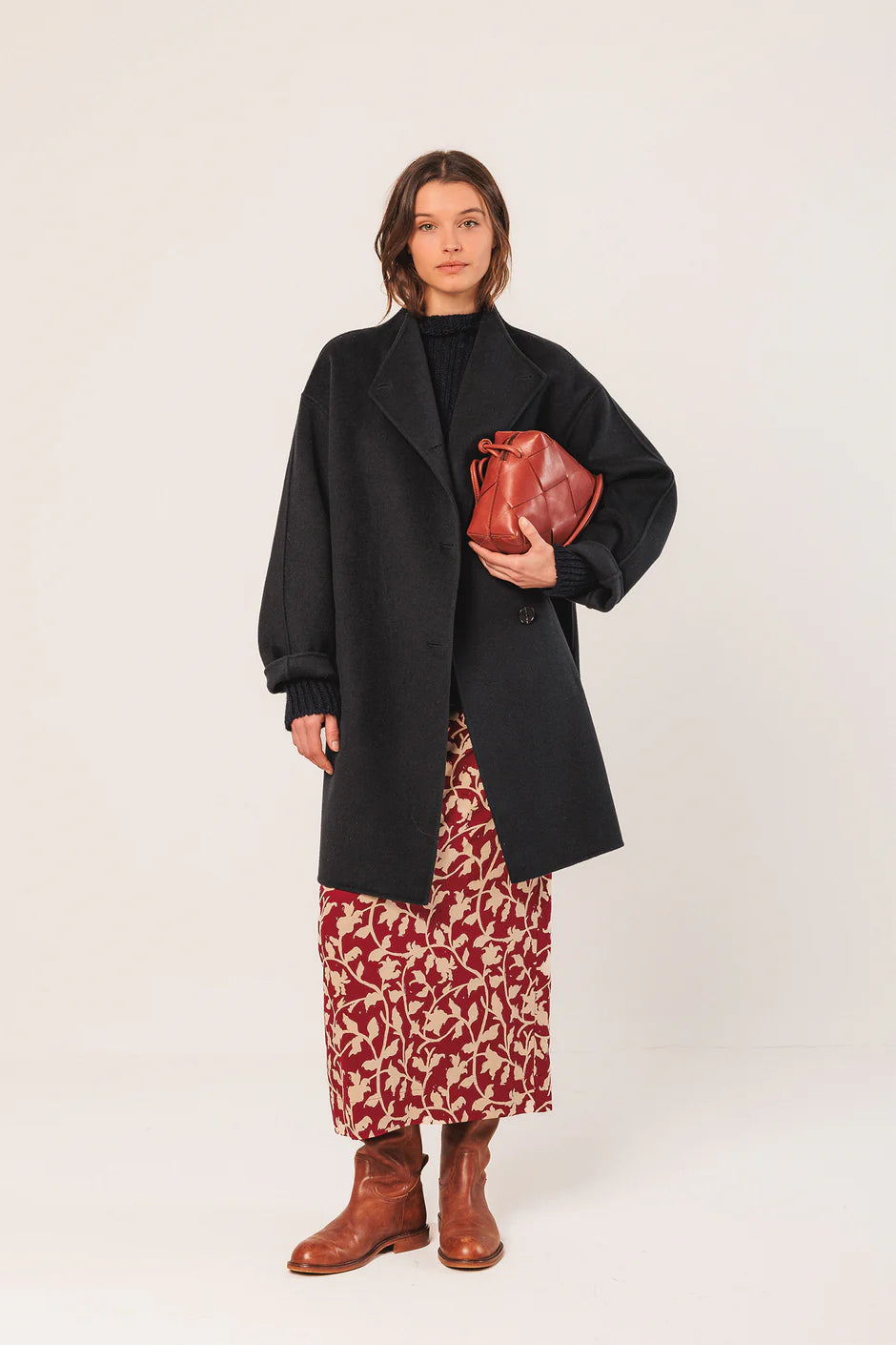 Red Pattern Midi Skirt