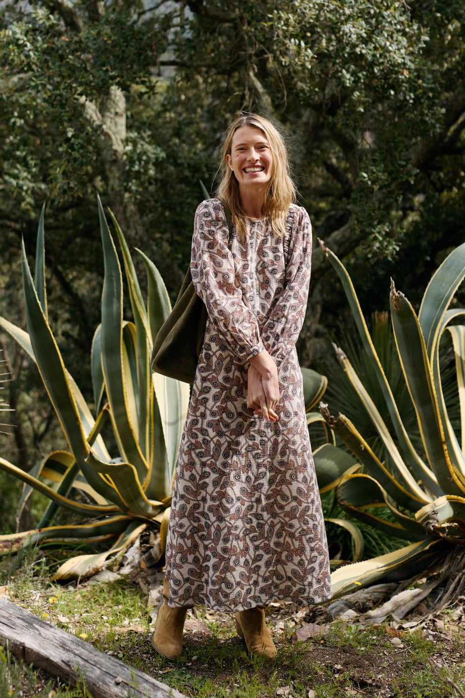 Crepe Fall Leaf dress In Beige