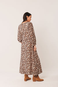 Crepe Fall Leaf dress In Beige