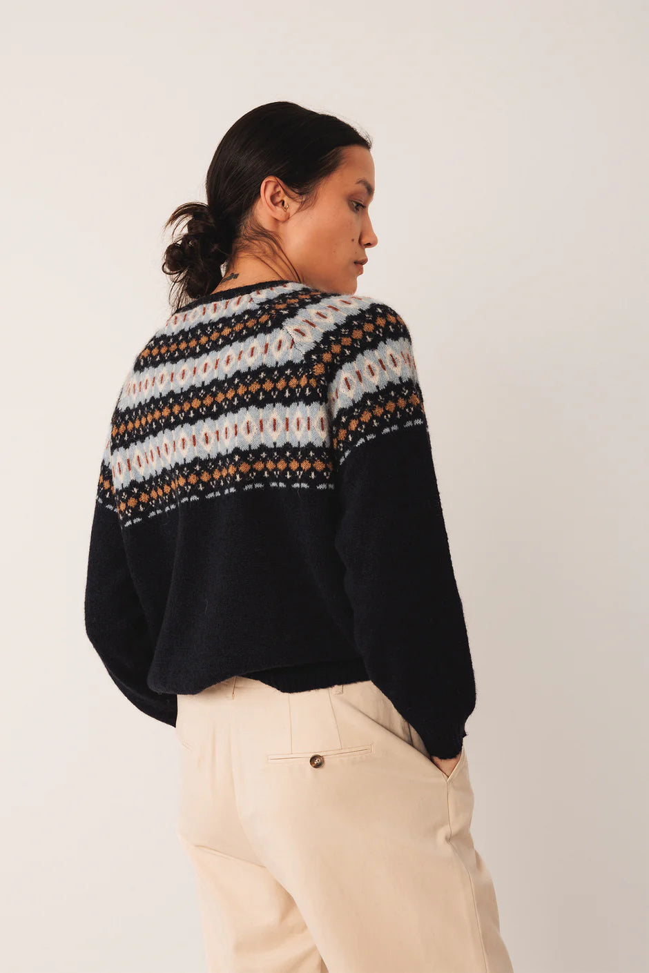 Jacquard Border Sweater In Navy