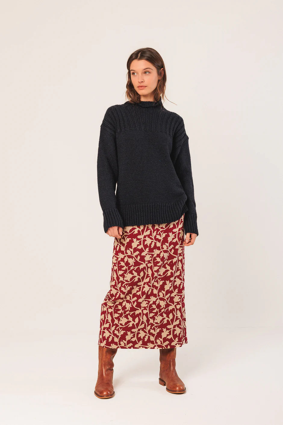 Mockneck Knitted Sweater In Navy