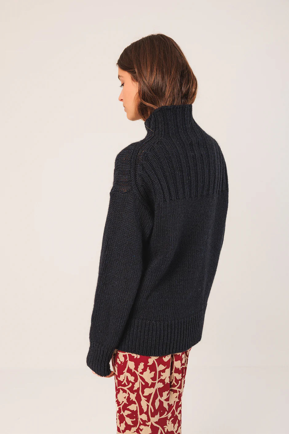 Mockneck Knitted Sweater In Navy